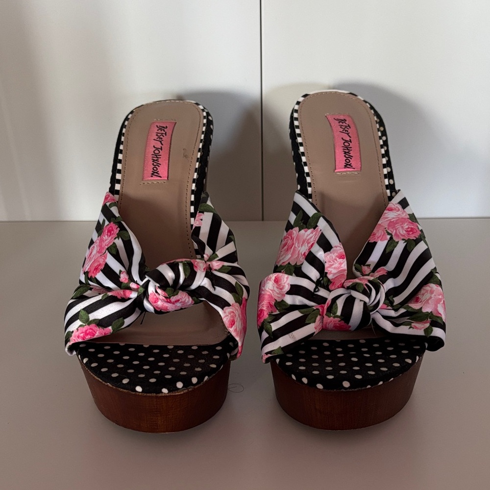 Betsey Johnson Striped Floral Platform Shoes